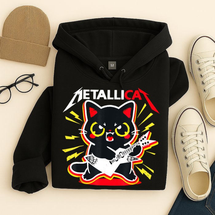 Metallicat Funny Cat Rock 90s Meow For Music Band Of Friend Hoodie