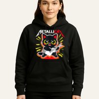 Metallicat Funny Cat Rock 90s Meow For Music Band Of Friend Hoodie