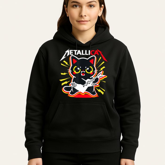 Metallicat Funny Cat Rock 90s Meow For Music Band Of Friend Hoodie