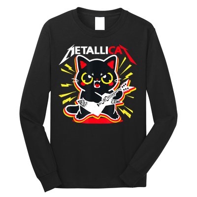 Metallicat Funny Cat Rock 90s Meow For Music Band Of Friend Long Sleeve Shirt
