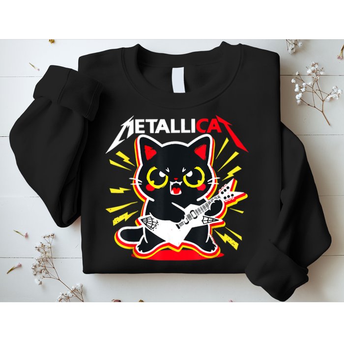 Metallicat Funny Cat Rock 90s Meow For Music Band Of Friend Sweatshirt