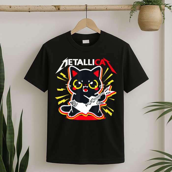 Metallicat Funny Cat Rock 90s Meow For Music Band Of Friend T-Shirt