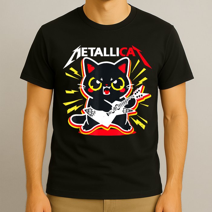 Metallicat Funny Cat Rock 90s Meow For Music Band Of Friend T-Shirt