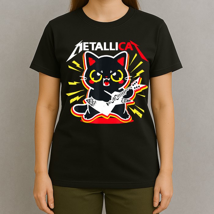 Metallicat Funny Cat Rock 90s Meow For Music Band Of Friend T-Shirt