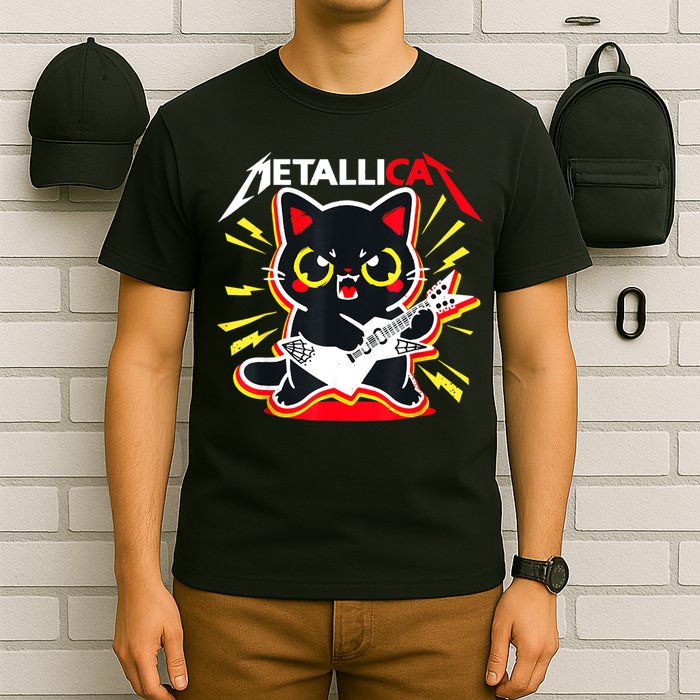 Metallicat Funny Cat Rock 90s Meow For Music Band Of Friend T-Shirt