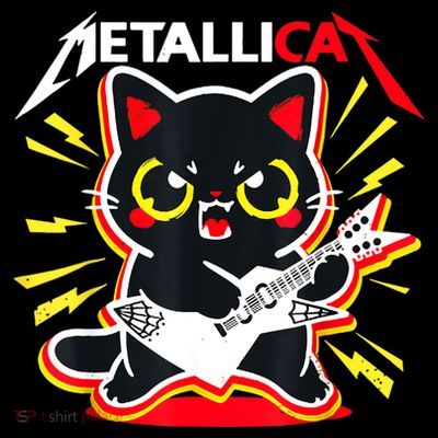 Metallicat Funny Cat Rock 90s Meow For Music Band Of Friend T-Shirt