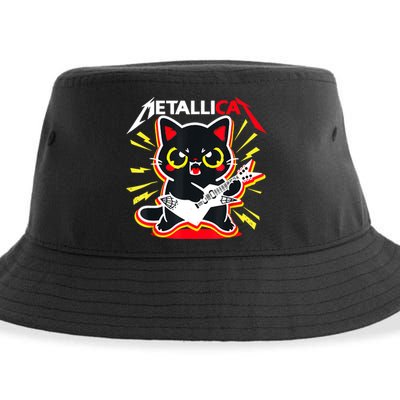 Metallicat Funny Cat Rock 90s Meow For Music Band Of Friend Sustainable Bucket Hat