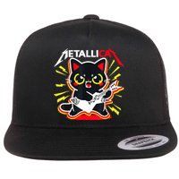 Metallicat Funny Cat Rock 90s Meow For Music Band Of Friend Flat Bill Trucker Hat