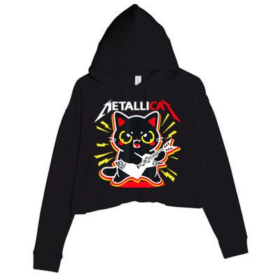Metallicat Funny Cat Rock 90s Meow For Music Band Of Friend Crop Fleece Hoodie