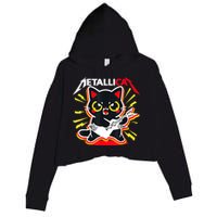 Metallicat Funny Cat Rock 90s Meow For Music Band Of Friend Crop Fleece Hoodie