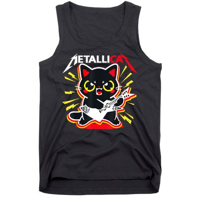 Metallicat Funny Cat Rock 90s Meow For Music Band Of Friend Tank Top