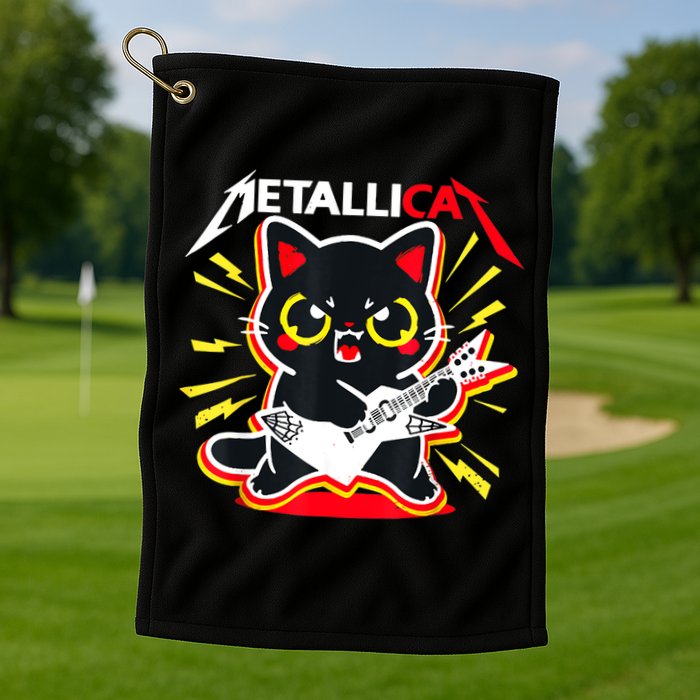 Metallicat Funny Cat Rock 90s Meow For Music Band Of Friend Golf Towel