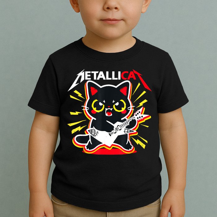 Metallicat Funny Cat Rock 90s Meow For Music Band Of Friend Toddler T-Shirt