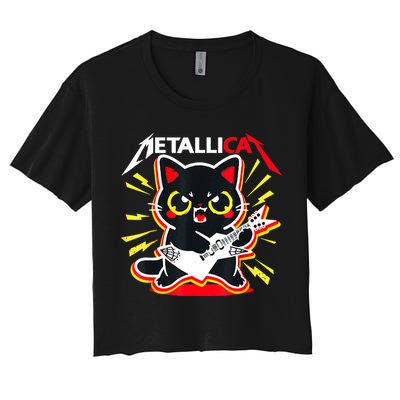 Metallicat Funny Cat Rock 90s Meow For Music Band Of Friend Crop Top
