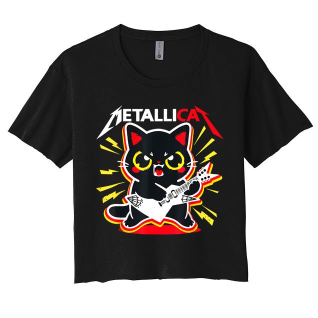 Metallicat Funny Cat Rock 90s Meow For Music Band Of Friend Crop Top
