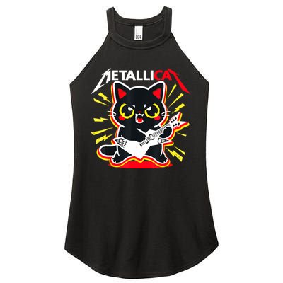 Metallicat Funny Cat Rock 90s Meow For Music Band Of Friend Women's Perfect Tri Rocker Tank