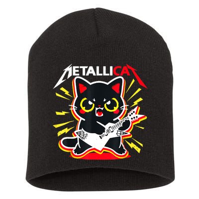 Metallicat Funny Cat Rock 90s Meow For Music Band Of Friend Short Acrylic Beanie
