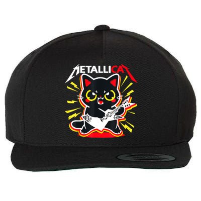 Metallicat Funny Cat Rock 90s Meow For Music Band Of Friend Wool Snapback Cap