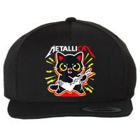Metallicat Funny Cat Rock 90s Meow For Music Band Of Friend Wool Snapback Cap