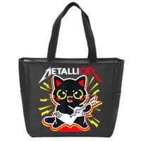 Metallicat Funny Cat Rock 90s Meow For Music Band Of Friend Zip Tote Bag
