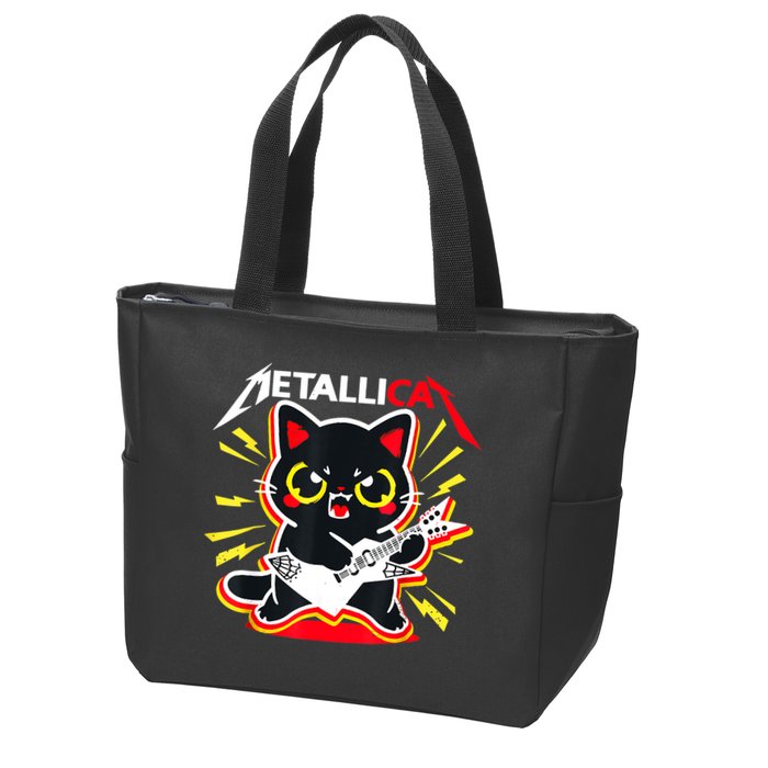 Metallicat Funny Cat Rock 90s Meow For Music Band Of Friend Zip Tote Bag