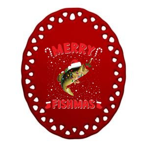 Merry Fishmas Christmas Bass Fishing Xmas Fishing Pajama Ceramic Oval Ornament