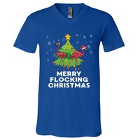 Merry Flocking Christmas Funny Xmas Flamingo Wading Bird Gift V-Neck T-Shirt