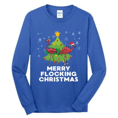 Merry Flocking Christmas Funny Xmas Flamingo Wading Bird Gift Tall Long Sleeve T-Shirt