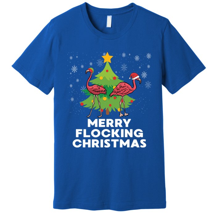 Merry Flocking Christmas Funny Xmas Flamingo Wading Bird Gift Premium T-Shirt