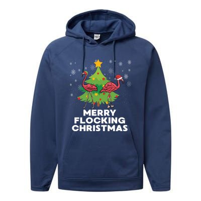 Merry Flocking Christmas Funny Xmas Flamingo Wading Bird Gift Performance Fleece Hoodie