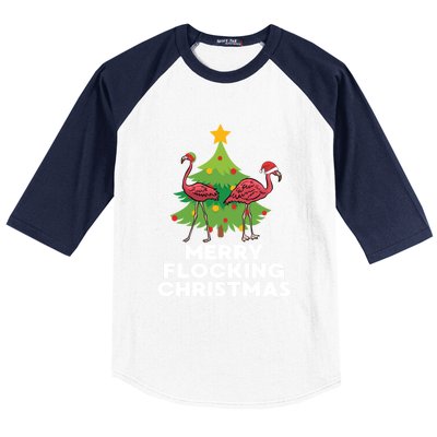 Merry Flocking Christmas Funny Xmas Flamingo Wading Bird Gift Baseball Sleeve Shirt