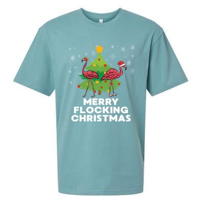 Merry Flocking Christmas Funny Xmas Flamingo Wading Bird Gift Sueded Cloud Jersey T-Shirt