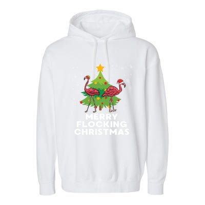 Merry Flocking Christmas Funny Xmas Flamingo Wading Bird Gift Garment-Dyed Fleece Hoodie