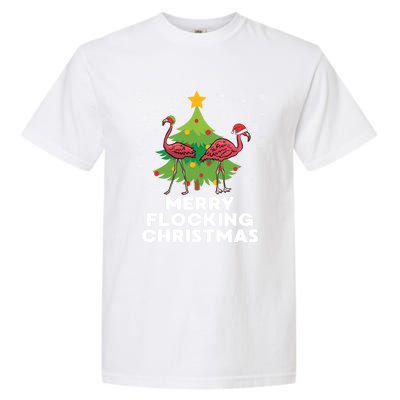 Merry Flocking Christmas Funny Xmas Flamingo Wading Bird Gift Garment-Dyed Heavyweight T-Shirt