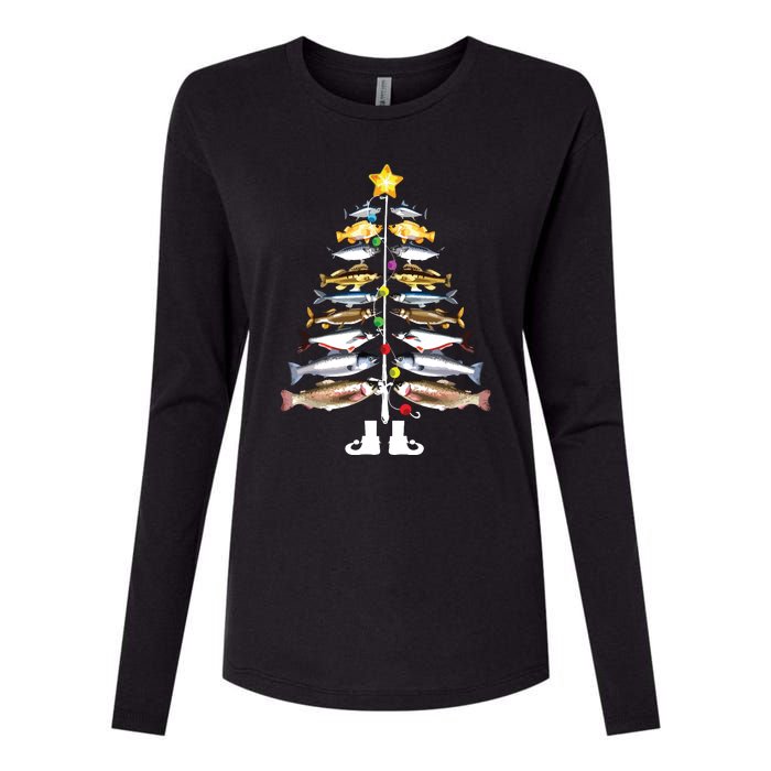 Merry Fishmas Christmas Tree Funny Fishing Womens Cotton Relaxed Long Sleeve T-Shirt