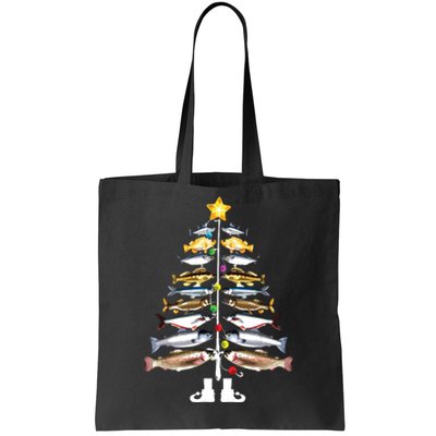 Merry Fishmas Christmas Tree Funny Fishing Tote Bag