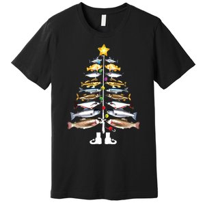 Merry Fishmas Christmas Tree Funny Fishing Premium T-Shirt