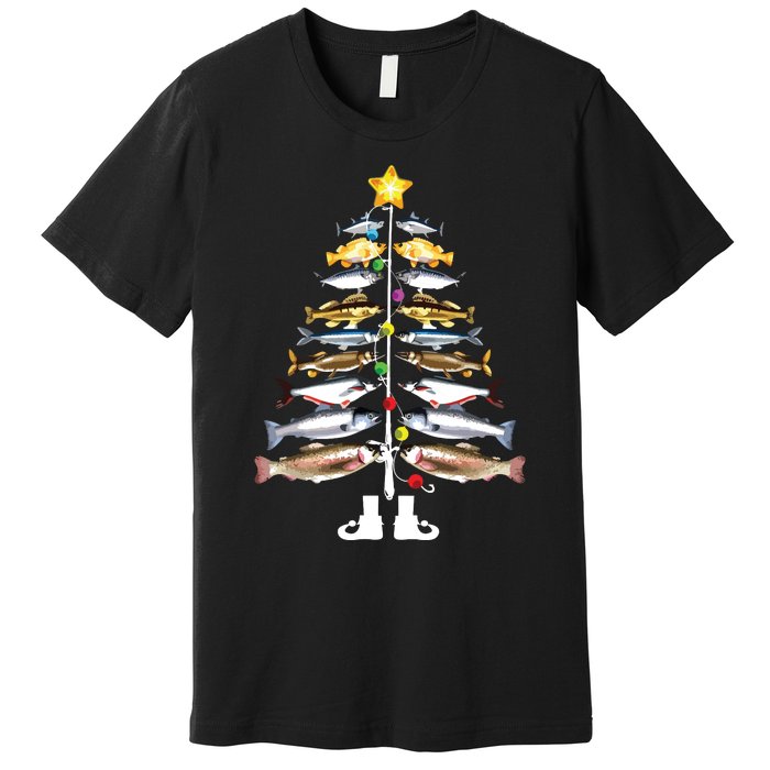 Merry Fishmas Christmas Tree Funny Fishing Premium T-Shirt