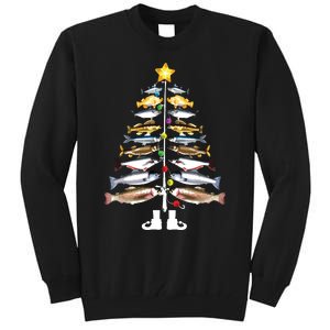 Merry Fishmas Christmas Tree Funny Fishing Tall Sweatshirt