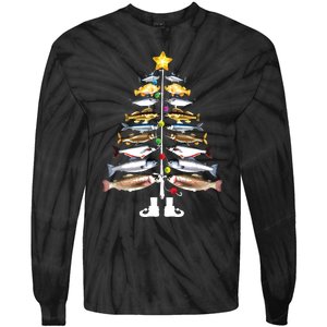 Merry Fishmas Christmas Tree Funny Fishing Tie-Dye Long Sleeve Shirt