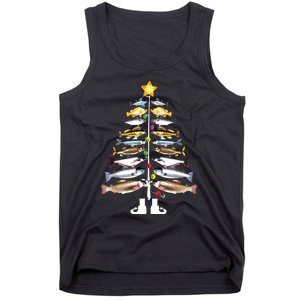 Merry Fishmas Christmas Tree Funny Fishing Tank Top