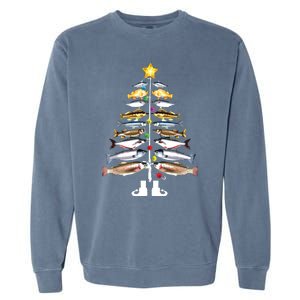 Merry Fishmas Christmas Tree Funny Fishing Garment-Dyed Sweatshirt