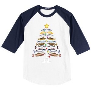 Merry Fishmas Christmas Tree Funny Fishing Baseball Sleeve Shirt