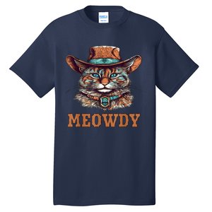 Meowdy Funny Cat Graphic Western Cowboy Cat Meow Howdy Tall T-Shirt