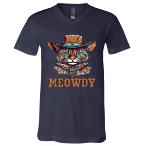 Meowdy Funny Cat Graphic Western Cowboy Cat Meow Howdy V-Neck T-Shirt