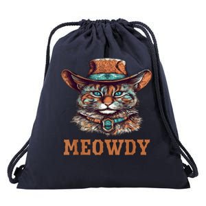 Meowdy Funny Cat Graphic Western Cowboy Cat Meow Howdy Drawstring Bag