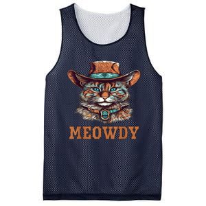 Meowdy Funny Cat Graphic Western Cowboy Cat Meow Howdy Mesh Reversible Basketball Jersey Tank