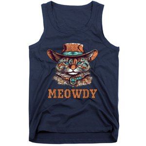 Meowdy Funny Cat Graphic Western Cowboy Cat Meow Howdy Tank Top