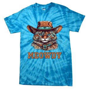 Meowdy Funny Cat Graphic Western Cowboy Cat Meow Howdy Tie-Dye T-Shirt