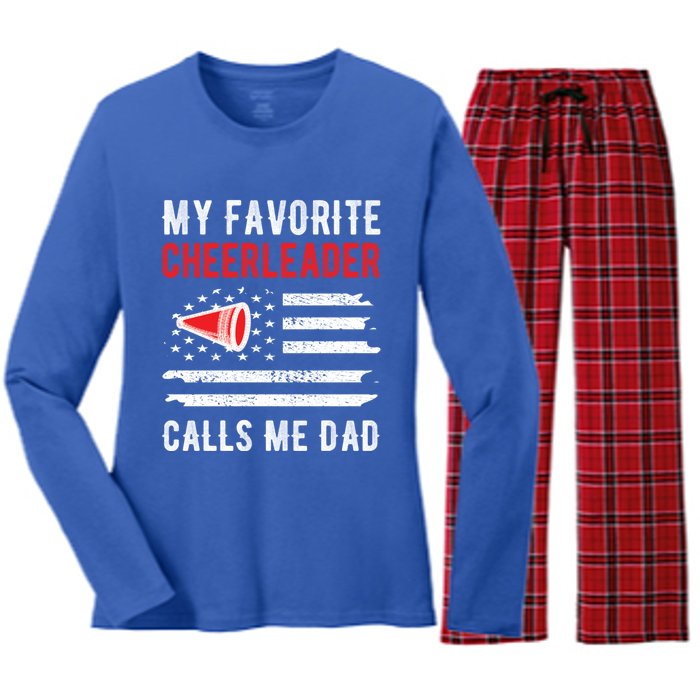 My Favorite Cheerleader Calls Me Dad Cheerleading Cheer Dad Funny Gift Women's Long Sleeve Flannel Pajama Set 